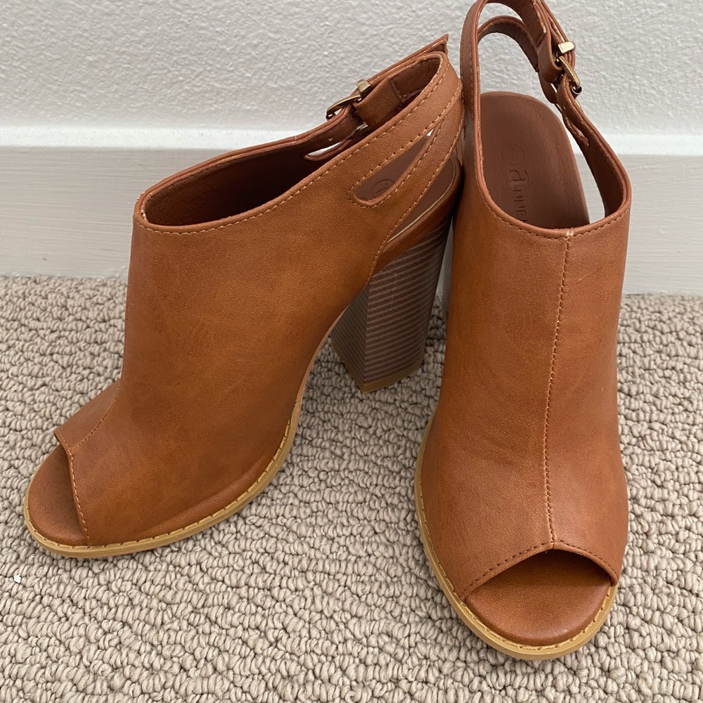 Anne Marie Tan Peep-Toe Block Heels